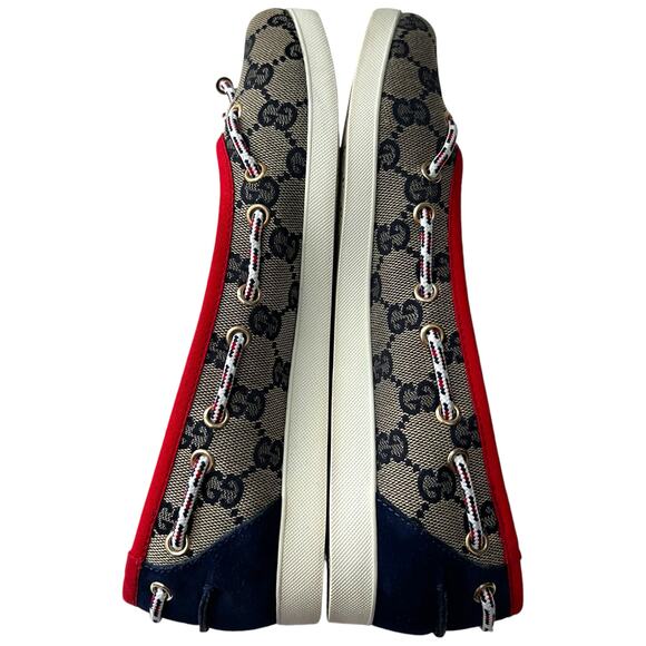 GUCCI GG Signature Logo Monogram Ballerina Flats EU 37 US 7 Navy Red Rope Accent - Picture 6 of 13